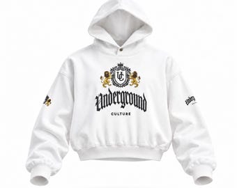 Underground Culture Embroidered Streetwear Boxy Hoodie | Varsity Crest Street Style Unisex Washed Distressed Hoodie