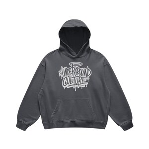 Underground Culture Graffiti Streetwear Hoodie - Premium Quality Faded Oversized Hoodie, Urban Logo Print, High End Street Style Fashion -Carbon Gray