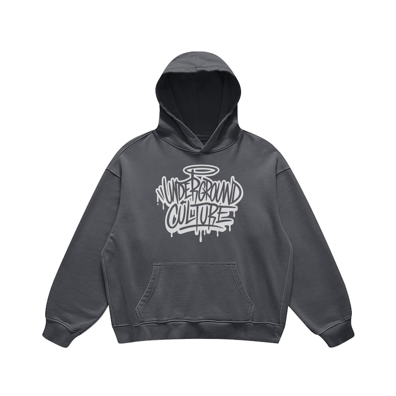 Underground Culture Graffiti Streetwear Hoodie - Premium Quality Faded Oversized Hoodie, Urban Logo Print, High End Street Style Fashion -Carbon Gray
