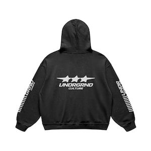 Y2k Streetwear Hoodie, Unisex Washed Heavyweight Cotton. Street Racing Hoodie. Faded Black