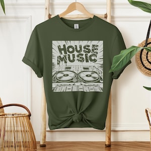 Camiseta unisex de estilo suave con platos de DJ y música house, camiseta rave, camiseta de festival, camiseta EDM techno house, camiseta con platos giratorios de DJ