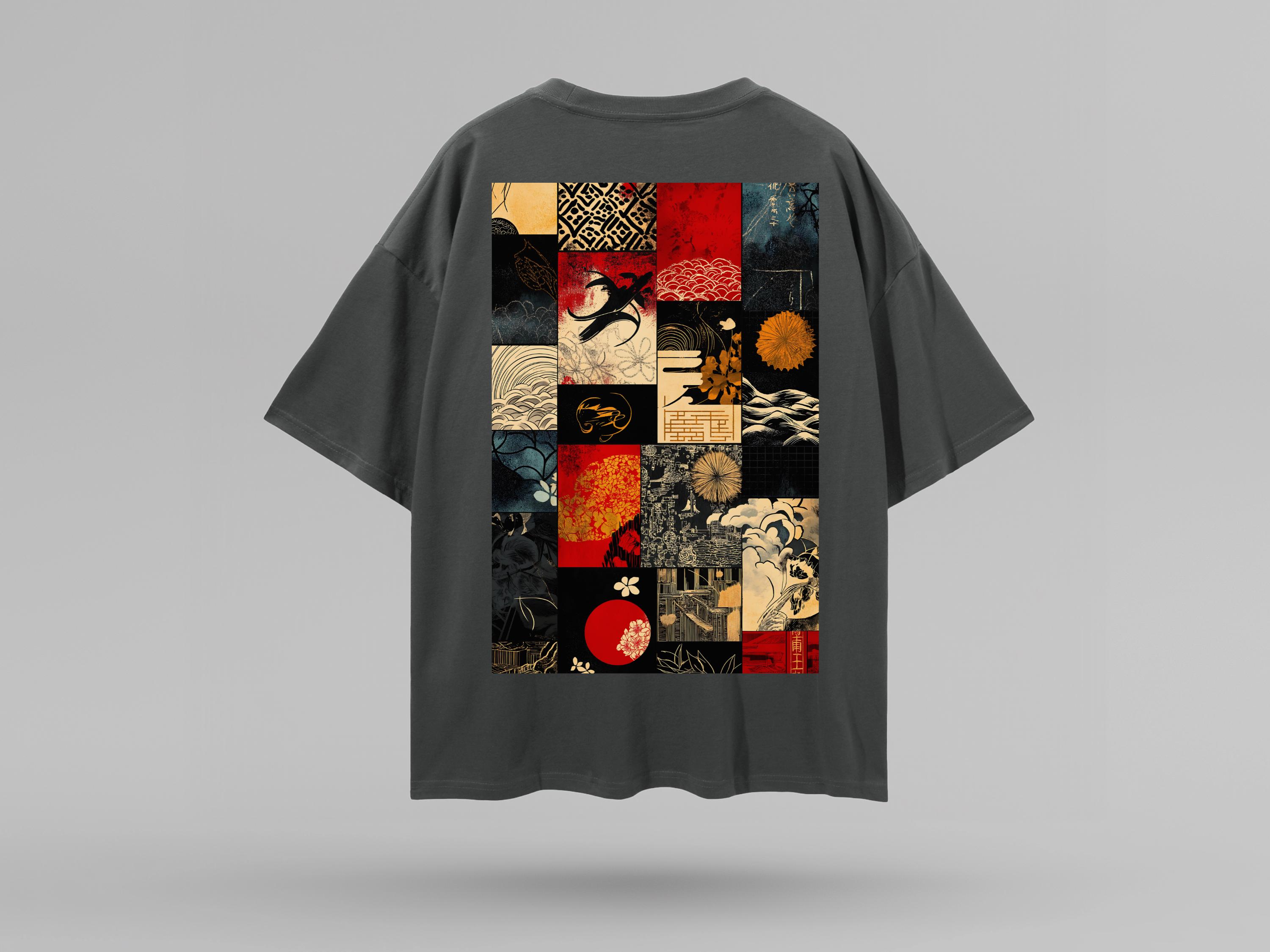 Traditional Japanese Patterns Oversize Deep Drop Shoulder Tee