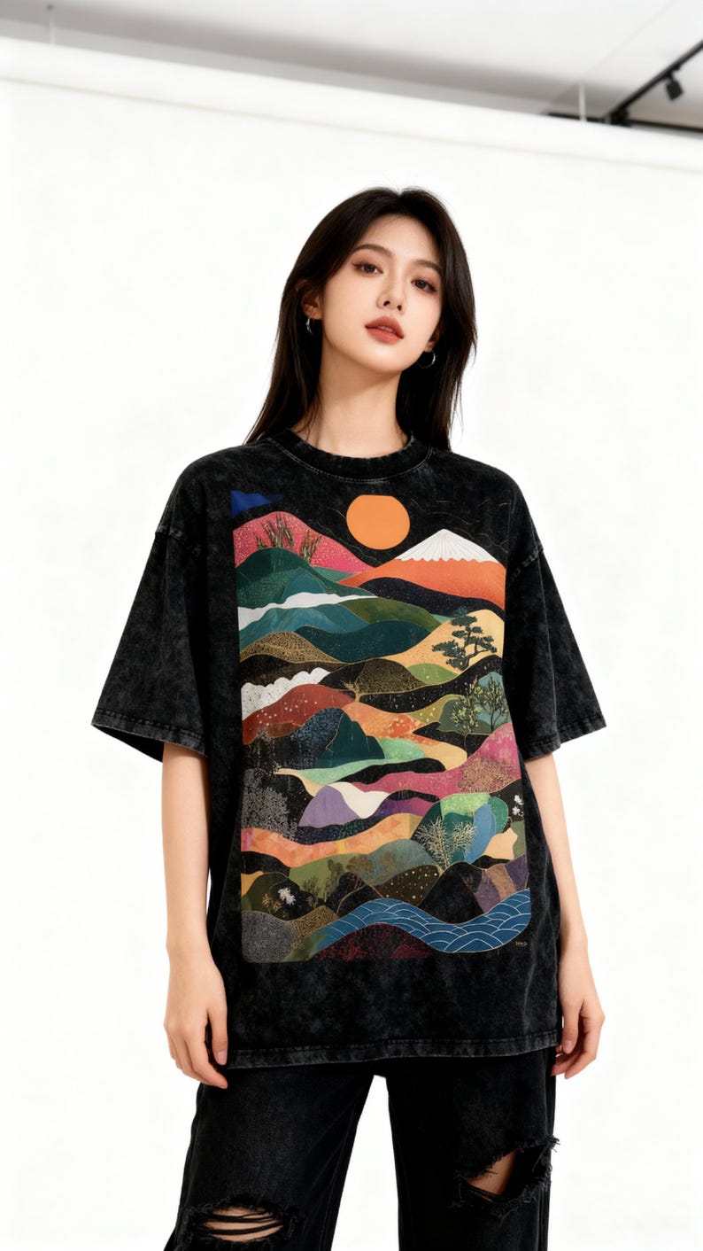 PREMIUM Japanische Wellen Oversize Snow Washed T-Shirt, Japanisches Muster, Hochwertiges Shirt, Japanische Ästhetik, Tokyo Fashion, Streetwear Bild 5