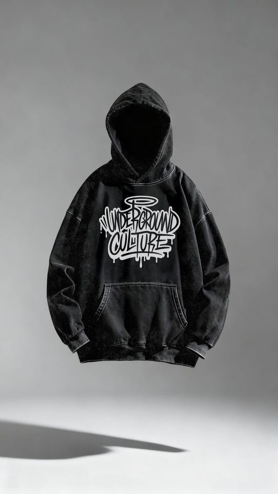 Underground Culture Graffiti Streetwear Hoodie - Premium Quality Faded Oversized Hoodie, Urban Logo Print, High End Street Style Fashion