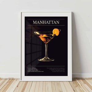 Manhattan Cocktail Wandkunst | Manhattan Rezept Poster | Bar Wandkunst | Mann Höhle Dekor | Man Höhle Kunst