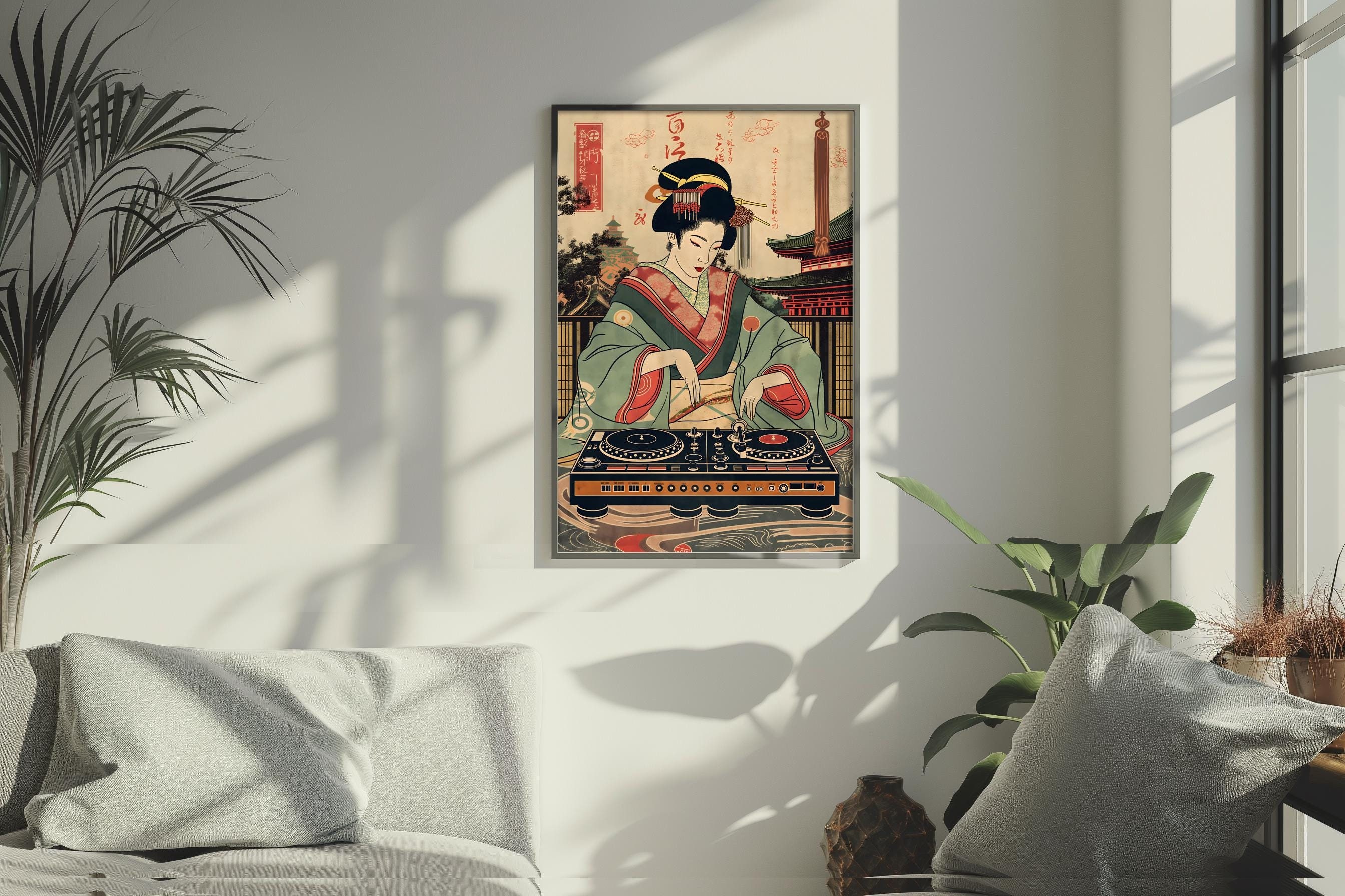 GEISHAのDJ Japanese Geisha DJ Wall Art Print | Edo Period Geisha EDM Poster