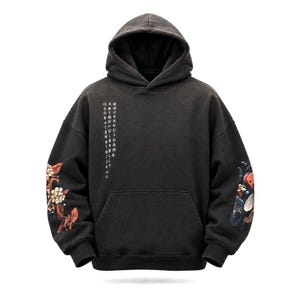 Felpa con cappuccio Nishikigoi Boxy Premium / Felpa con cappuccio giapponese di alta qualità 380 GSM / Stampa koi giapponese / Streetwear giapponese / Felpa con cappuccio unisex di tendenza immagine 2