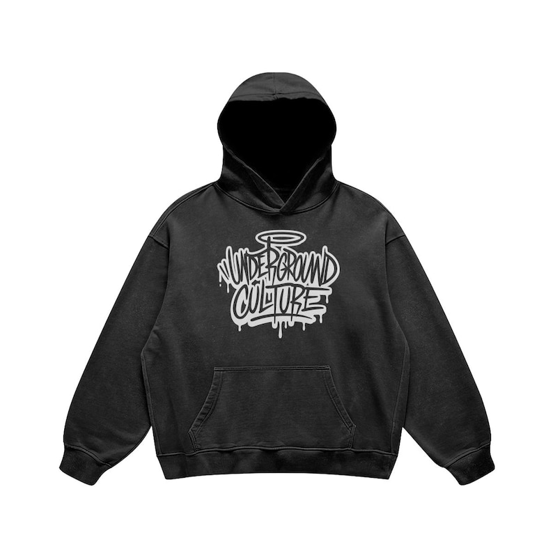 Underground Culture Graffiti Streetwear Hoodie - Premium Quality Faded Oversized Hoodie, Urban Logo Print, High End Street Style Fashion -Faded Black