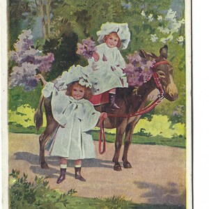 Cartão postal colorido antigo de 1909 nº 780 Crianças fofas "Com gentil lembrança"
