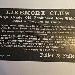1905 Wholesale-advertentiekaart Likemore Club Rye Whisky #321 Pre-verbod