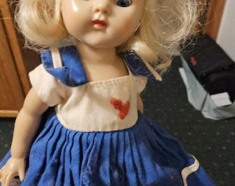 Vintage 1950-51 Blonde Ginny Vogue 8"  Sleepy Eyes Doll blue jumper #30
