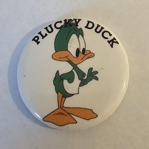 1990s Tiny Toon Adventures Plucky Duck Cartoon Pinback Button #1623