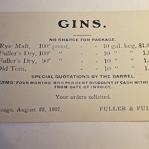 1907 Wholesale-advertentiekaart verschillende gins #322 Pre-verbod
