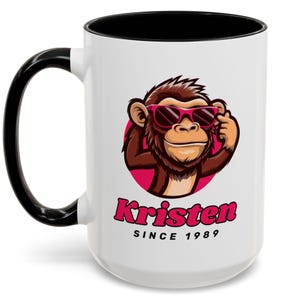 Personalized mug, Monkey Mug for Women, Cute Monkey, Gift for Monkey Lovers, Customizable mug, Vet, Gift for her, Animal lovers