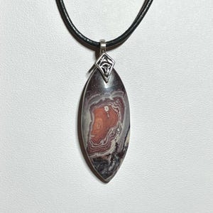 Porcelain Jasper, Pinks & Purples, Exotica Stone, Semiprecious Marquise Cut, Tribal Style Antique Silver Settings, Genuine Leather, Gift Box