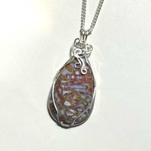Genuine Fossil, Ancient Palm Root Agate Pendant, Chain, 925 1/10 Sterling Silver Filled, Semiprecious Gemstone, Handcrafted, Gift Box