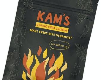 Kam's Garlic Chili Crunch 3- pack / chili crunch, just add heated oil , each pack makes 5oz of chili crunch oil !