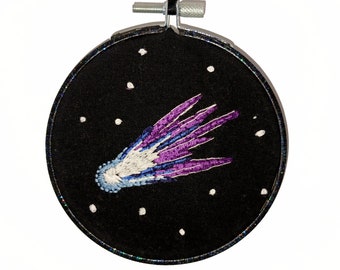 Halley's Comet Embroidery, Space, Astronomy, Handmade, 4 Inches