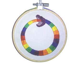 Rainbow Ouroboros Embroidery,  Snake, Serpent, LGBTQ, Handmade, 4 Inches