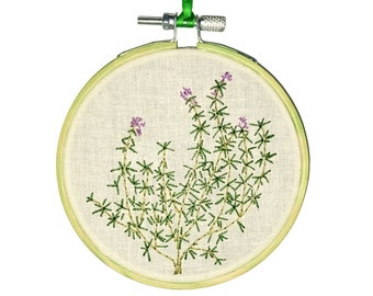 Thyme Embroidery, Thymus, Herb, Garden, Handmade, 4 Inches