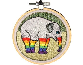 Elephant Wearing Rainbow Socks, 4 inch, Handmade, LGBTQIA