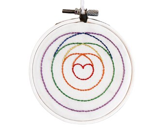 Rainbow Spiral Heart Embroidery, 4 inch, Handmade, LGBTQIA, Love, Romance