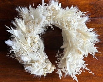 Luxury White Boho Dried Flower Crown Headband- Audrey Hepburn