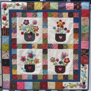 Yo-Yo Flowerpots quilt pdf-patroon