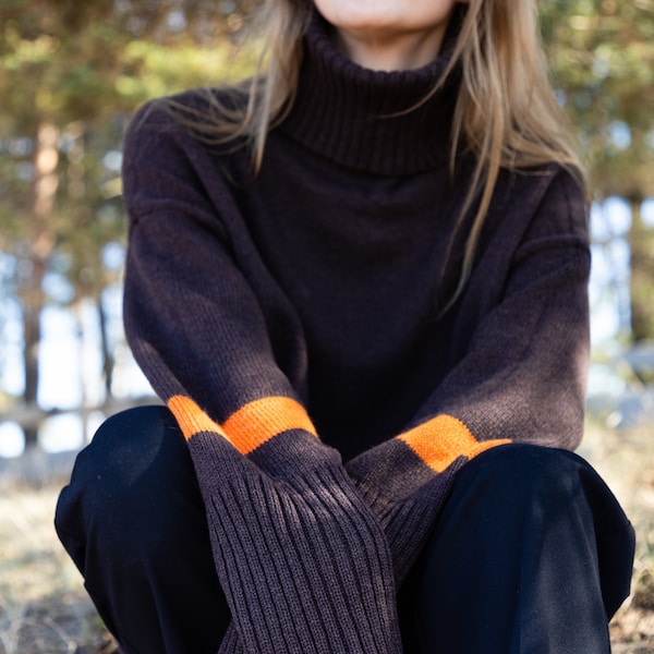 turtleneck wool sweater, cashmere pullover, classic jumper, merino wool pullover, woman knitwear, high neck collar jumper