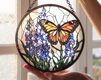 Texas Bluebonnet Butterfly Suncatcher | Texan Resilience & Healing Memory Decor, Window Hanging Decor, Floral Lover Suncatcher