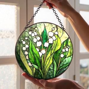 Maiglöckchen Sonnenfänger | Symbol der Reinheit & des Glücks | Glasmalerei für Zuhause, Fensterschmuck, Blumenliebhaber Suncatcher