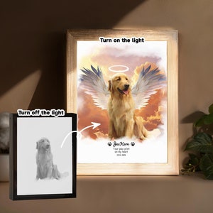 Aanpasbaar bont baby op kunstlijst licht, gepersonaliseerde dierenliefhebbers portret commissie, huisdier portret aandenken licht, verlies cadeau verdriet