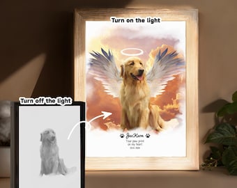 Customizable Fur Baby on Art Frame Light, Personalized Pet Lovers Portrait Commission, Pet Portrait Keepsake Light,Loss Gift Grief