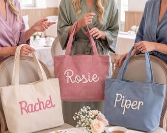 Personalized Corduroy Bridesmaid Tote Bag with Chenille Name for Wedding Morning Essentials, Bridal Party Thank You Gifts and Girls Weekends