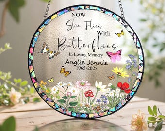 Memorial Butterfly Stained Glass Suncatcher, Loss of Loved One Gift