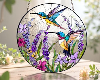 Attrape-soleil en vitrail colibri, cadeau fête des mères pour maman grand-mère, art oiseau suspendu à la fenêtre, cadeau souvenir de sympathie, décoration printanière