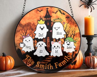 Atrapasol familiar fantasma personalizado: vitral espeluznante para Halloween
