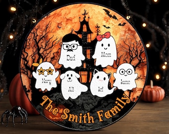 Personalized Ghost Family Suncatcher: Halloween Stained Glass Window Art