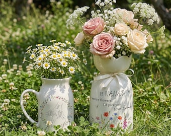 Personalized Grandma Garden Vase, If Nanas Were Flowers Pitcher, Custom Holding Hands Jug, Mothers Day Gift for Mom, Wildflower Ceramic Pot