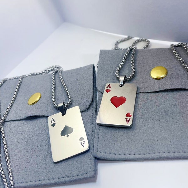 Summer Fashion Essential Trendy Couples Necklace Ace of Hearts Spades Pendant Titanium Steel Necklace