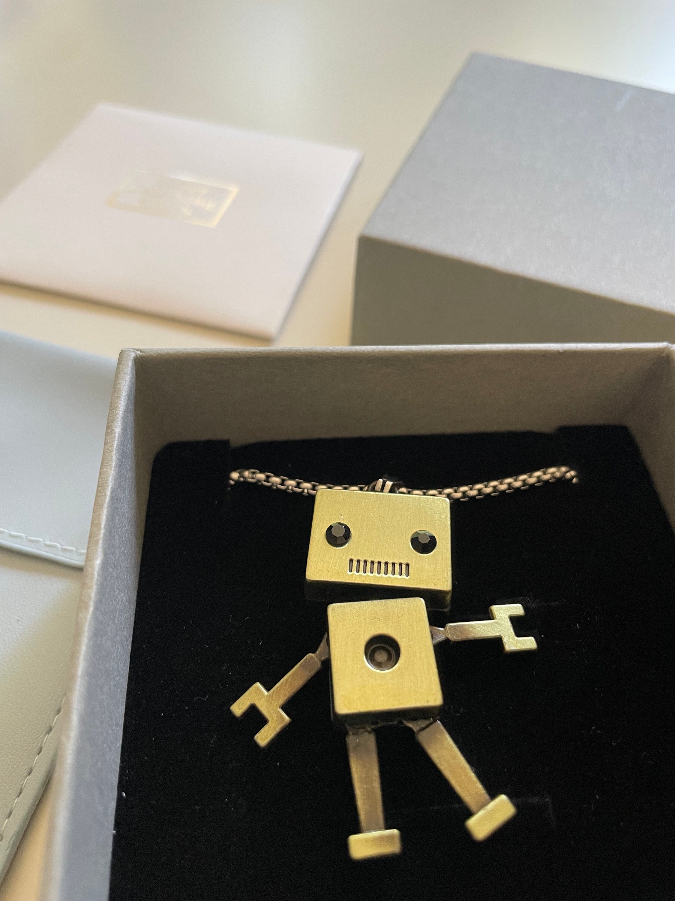 Robot Pendant Titanium Stainless Steel Unique Necklace