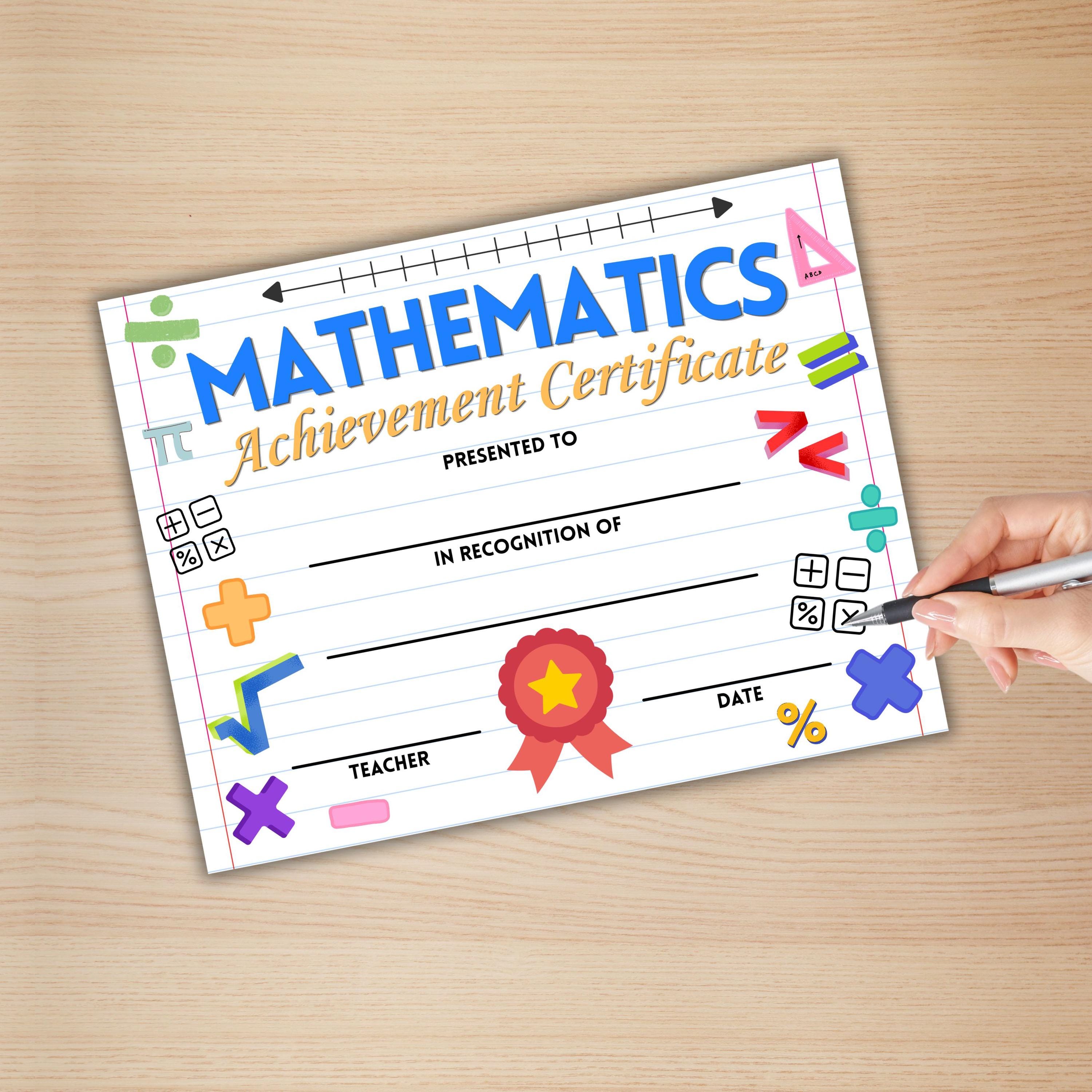 Editable Math Achievement Certificate | Student Awards Print at Home ...