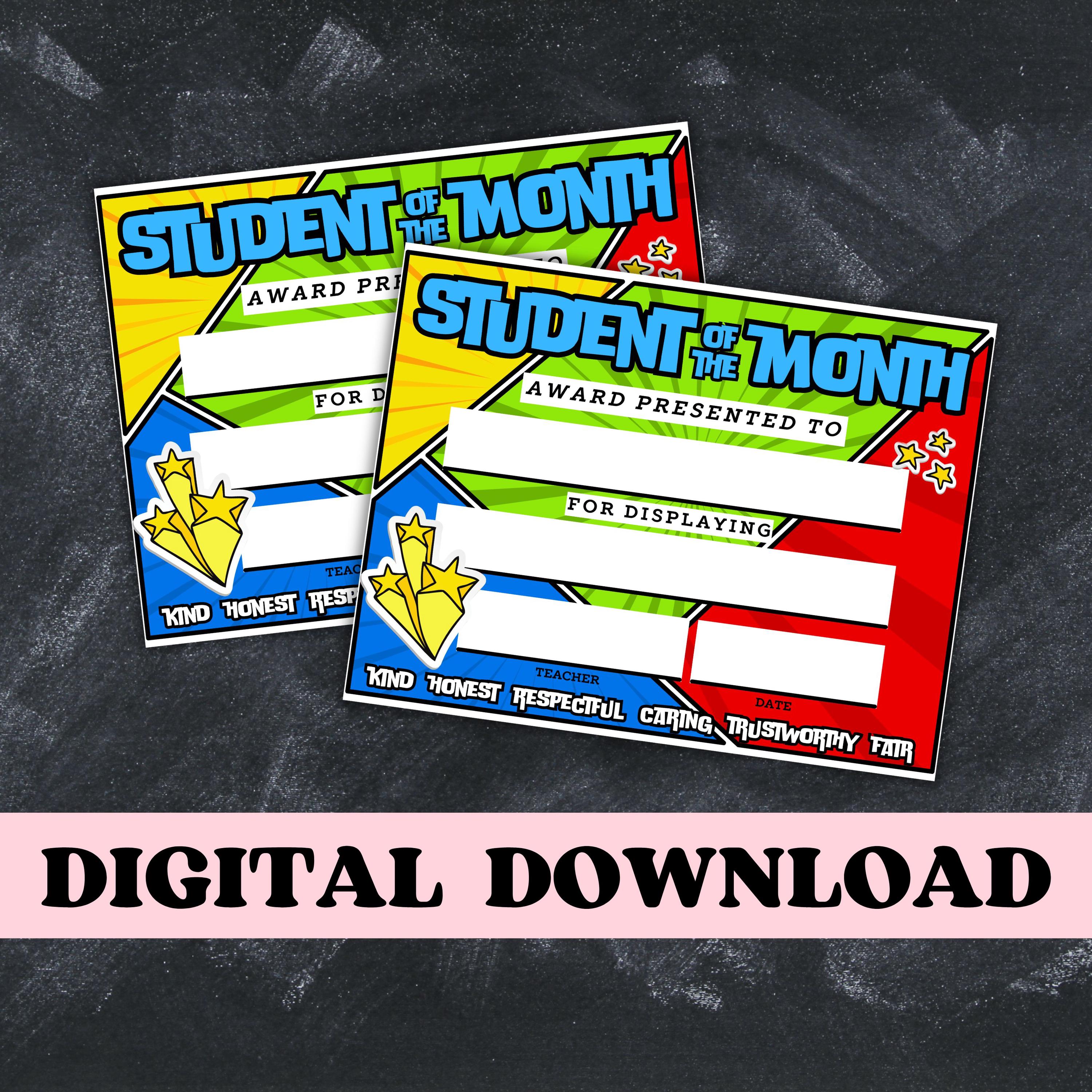 Student of the Month Award Certificate | Colorful Achievement Printable ...
