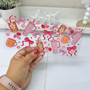 Pink Coffee Bows, UVDTF Cup wrap, Ready to apply, High Quality, Libbey Cup Wraps, Coffee UV DTF, Transfer, Glass Can Wraps, Waterproof