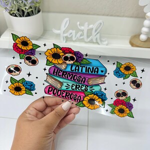 Latina Poderosa UVDTF Cup wrap, Ready to apply, High Quality, Libbey Cup Wraps, Hispanic UV DTF, Transfer, Glass Can Wraps, Waterproof