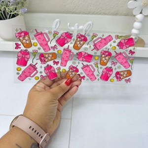 Pink Coffee Bows, UVDTF Cup wrap, Ready to apply, High Quality, Libbey Cup Wraps, Coffee UV DTF, Transfer, Glass Can Wraps, Waterproof