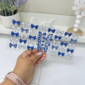 Mama Blue Bows, UVDTF Cup wrap, Ready to apply, High Quality, Libbey Cup Wraps, Mother UV DTF, Transfer, Glass Can Wraps, Waterproof