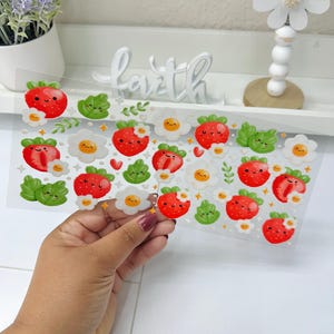 Kawaii Strawberry Daisy, UVDTF Cup wrap, Ready to apply, High Quality, Libbey Cup Wraps, Spring UV DTF, Transfer, Glass Can Wraps Waterproof