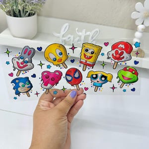 Cartoon UVDTF Cup wrap, Ready to apply, High Quality, Libbey Cup Wraps, Easy application, Transfer, Glass Can Wraps, Waterproof