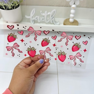 Berry Bow, UVDTF Cup wrap, Ready to apply, High Quality, Libbey Cup Wraps, Coquette UV DTF, Transfer, Glass Can Wraps, Waterproof